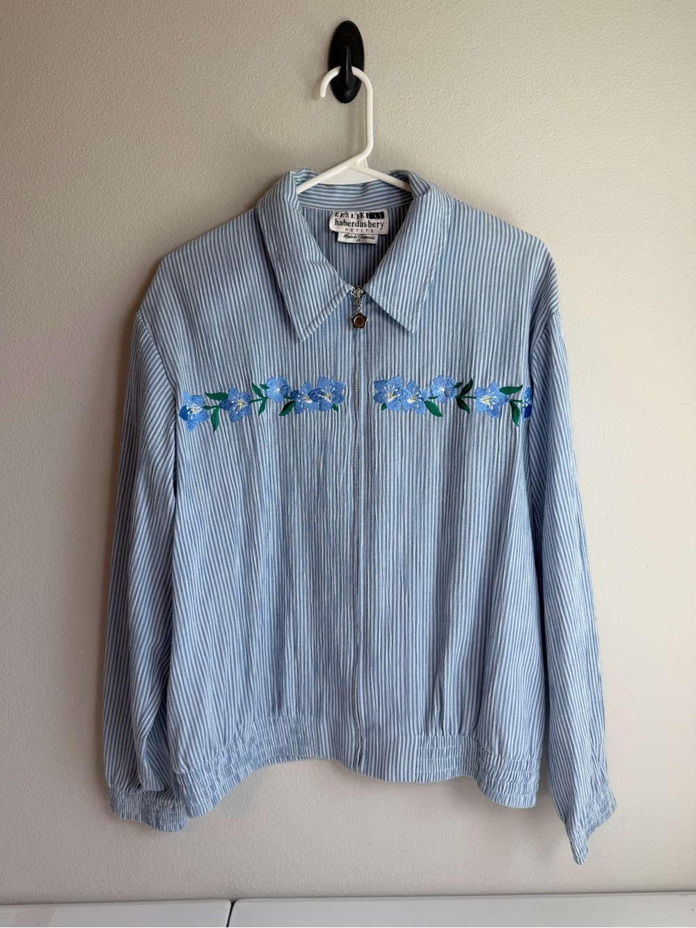 Hand Embroidered Light Blue Striped Jacket